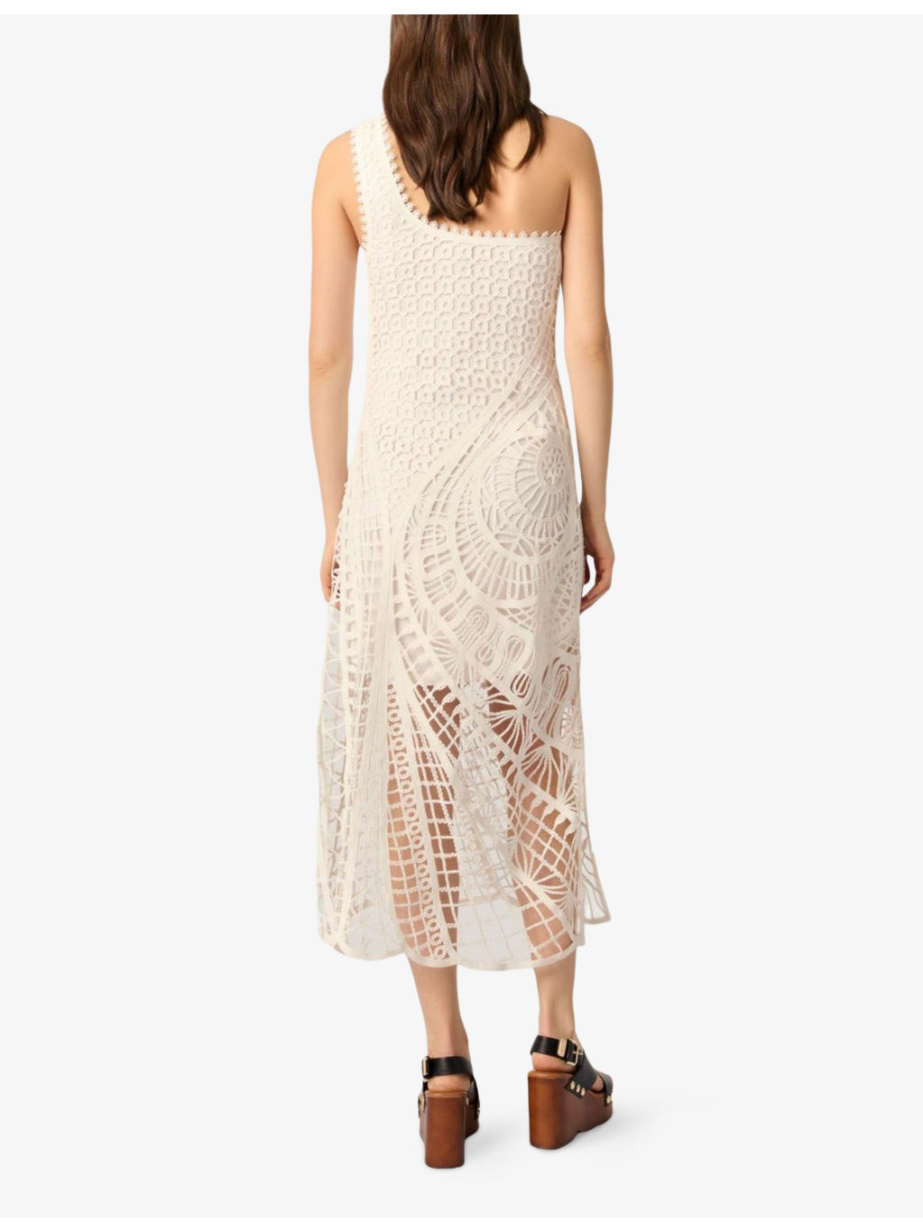 Geometric-Pattern One-Shoulder Crochet-Knit Midi Dress - 4