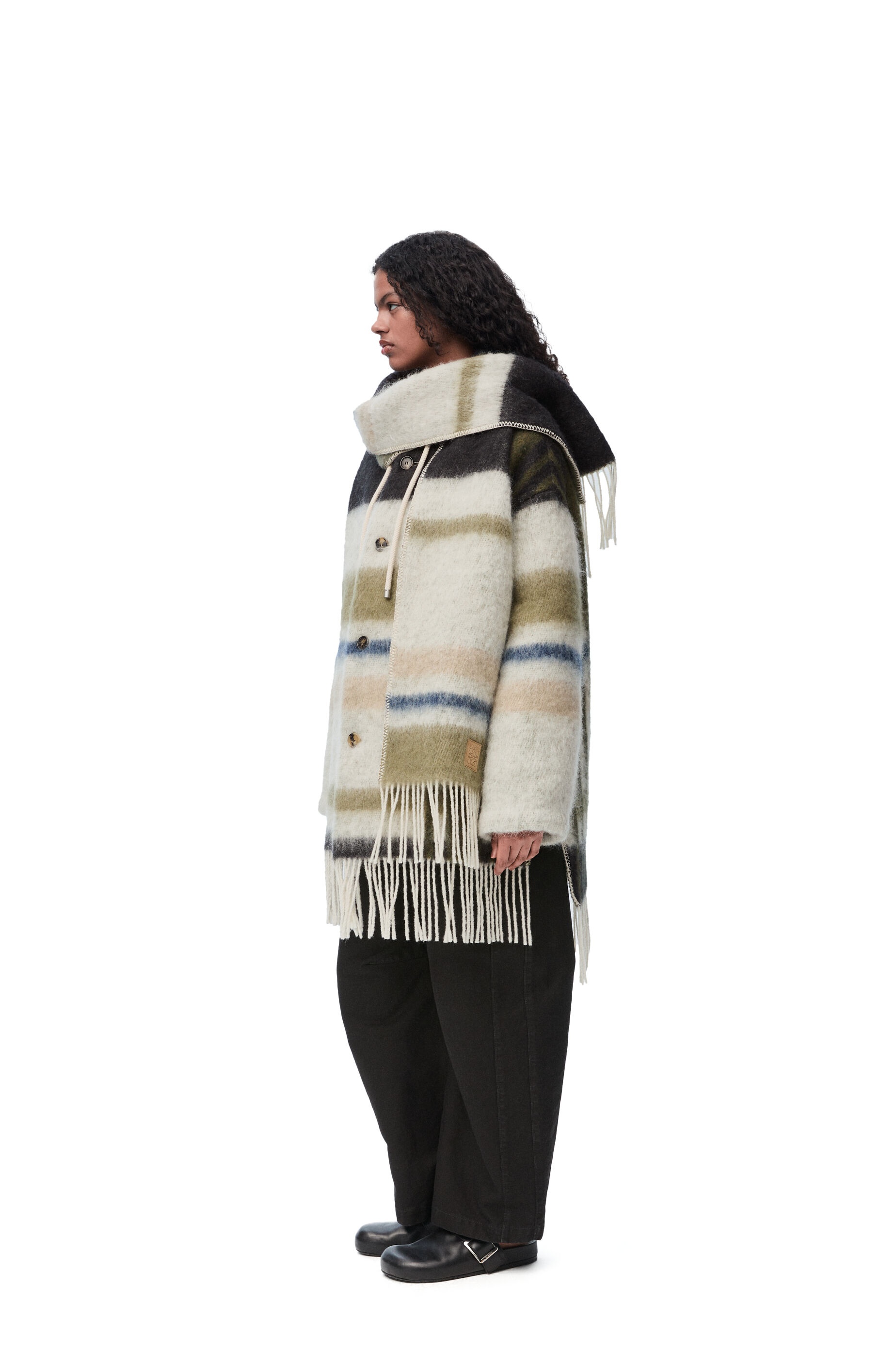Hooded scarf coat in wool and mohair blend - 3
