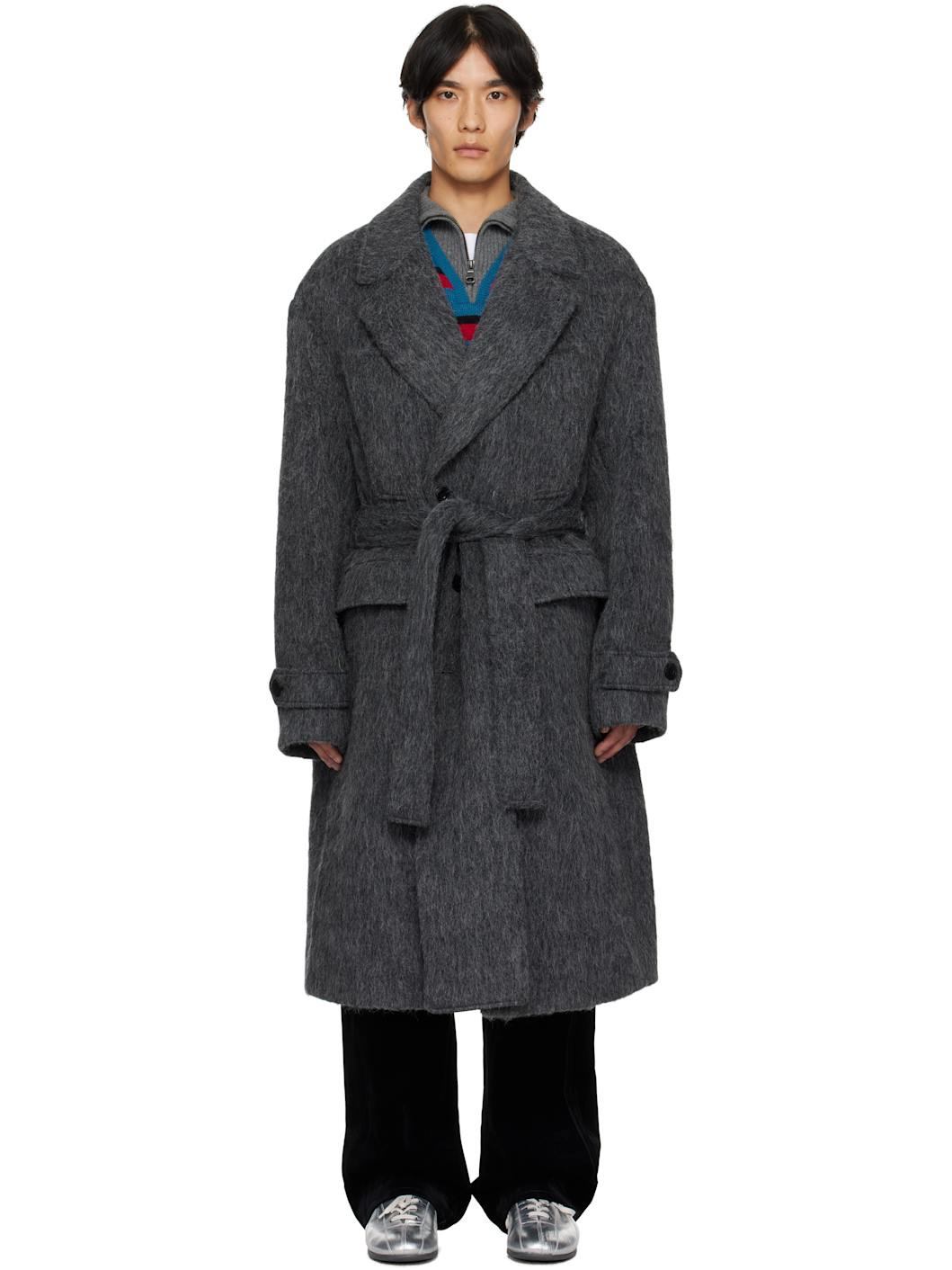 Gray Mattia Shaggy Wool Robe Coat - 1