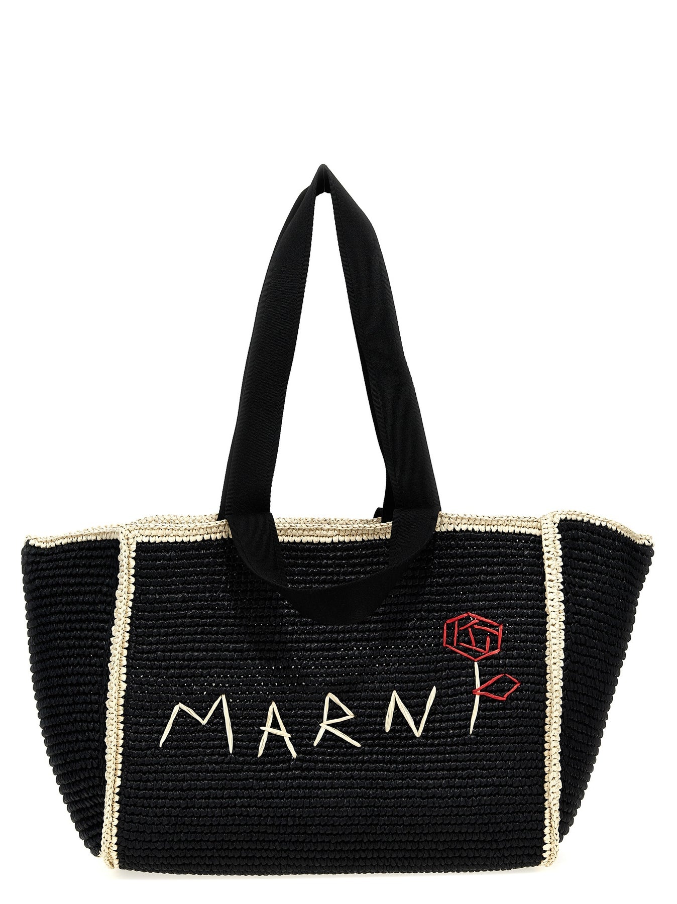 Macramé Shopping Bag Tote Bag White/Black - 1