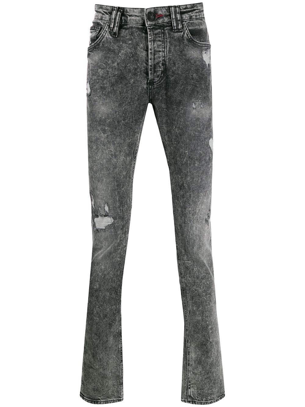 distressed straight-leg jeans - 1