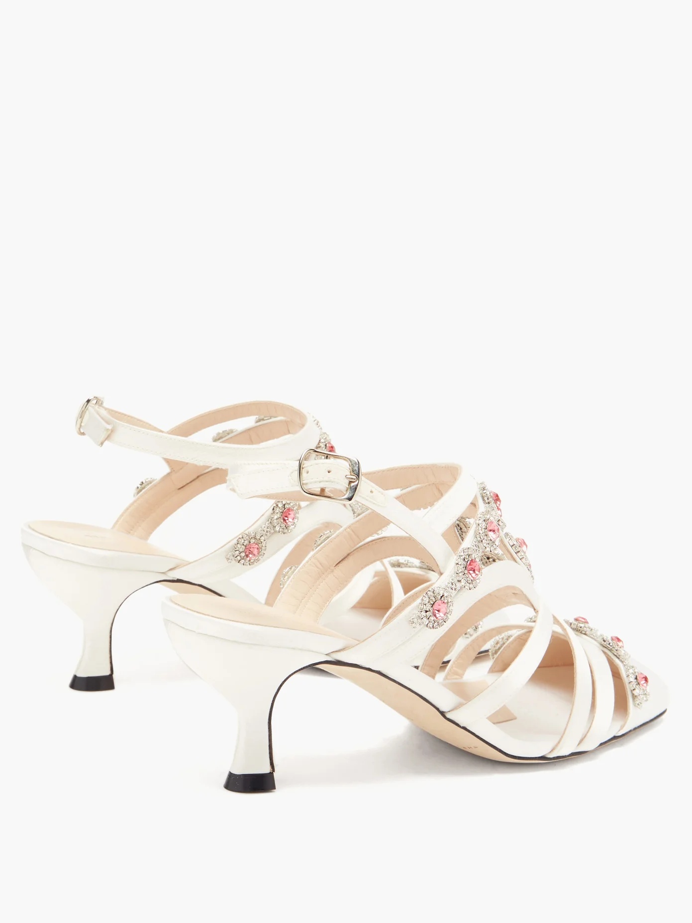 Crystal daisy-cupchain satin sandals - 4