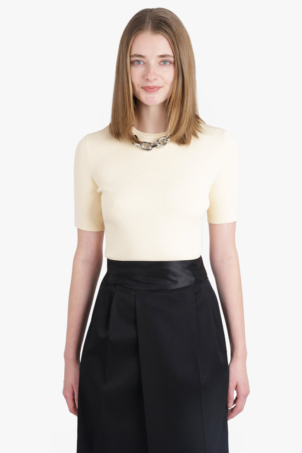 CHAIN DETAIL CREW NECK TOP | CREAM/SILVER - 2