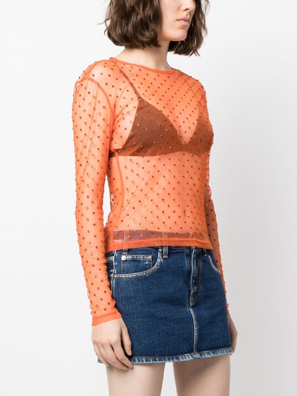 crystal-embellisment sheer blouse - 3