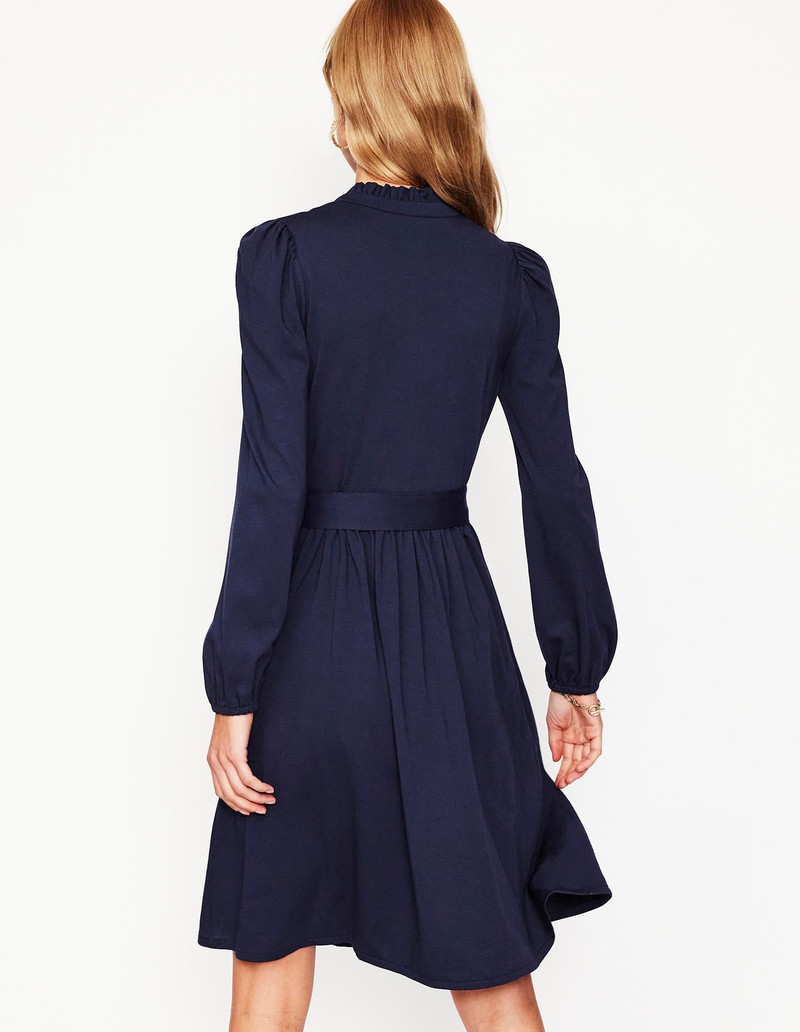 Willow Frill Short Shirt Dress-Navy 4