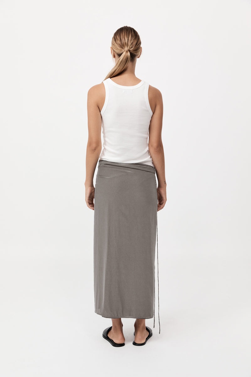 Silk Wrap Tie Skirt - Slate - 4