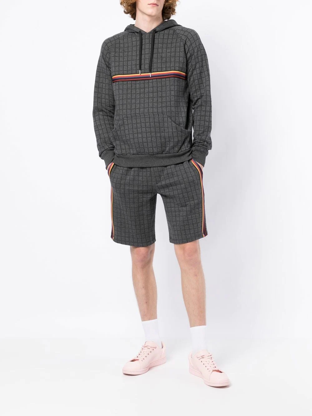 signature-stripe grid-print hoodie - 2