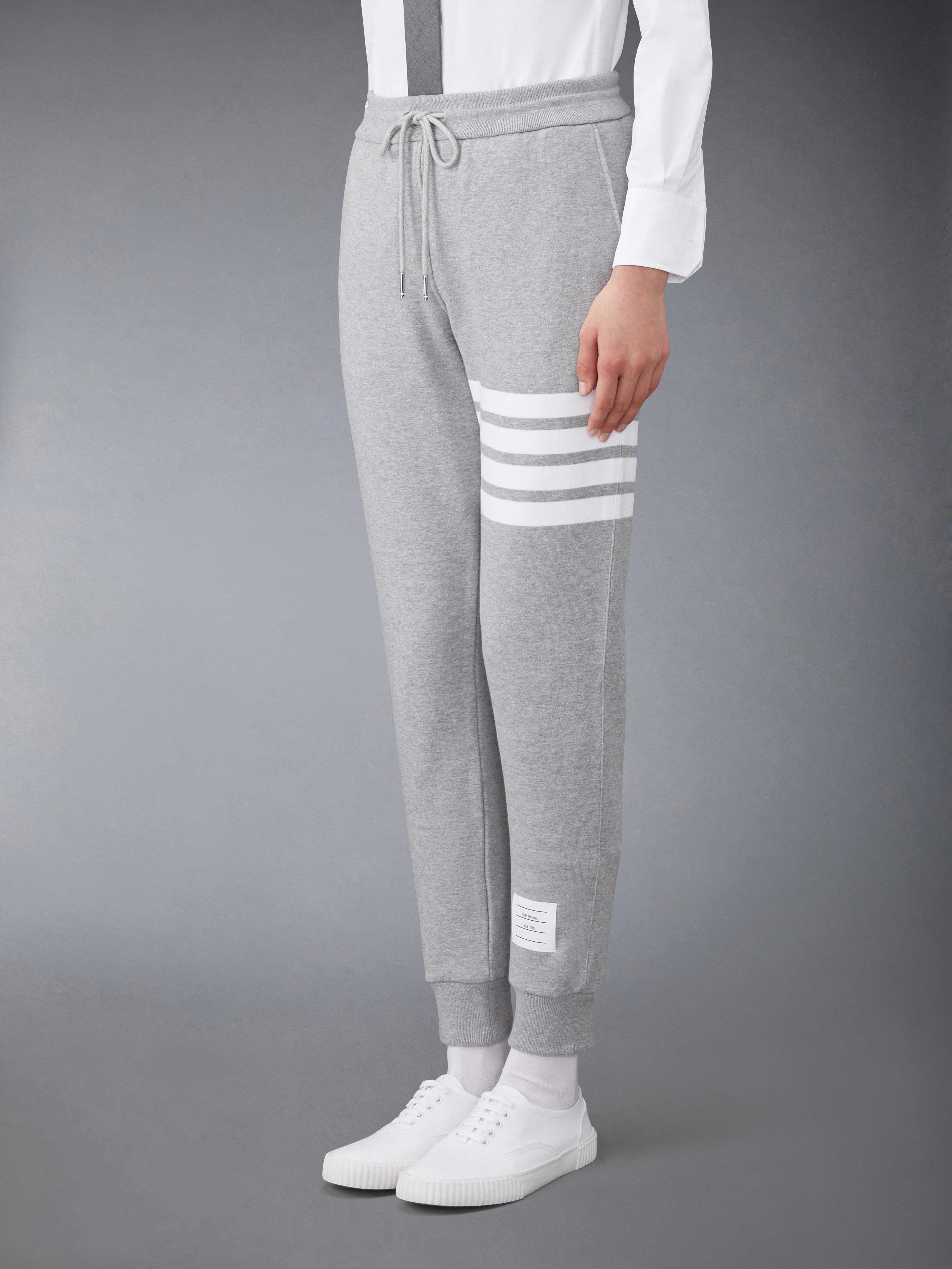 Light Grey Cotton Loopback Knit Engineered 4-bar Stripe Classic Sweatpant - 3