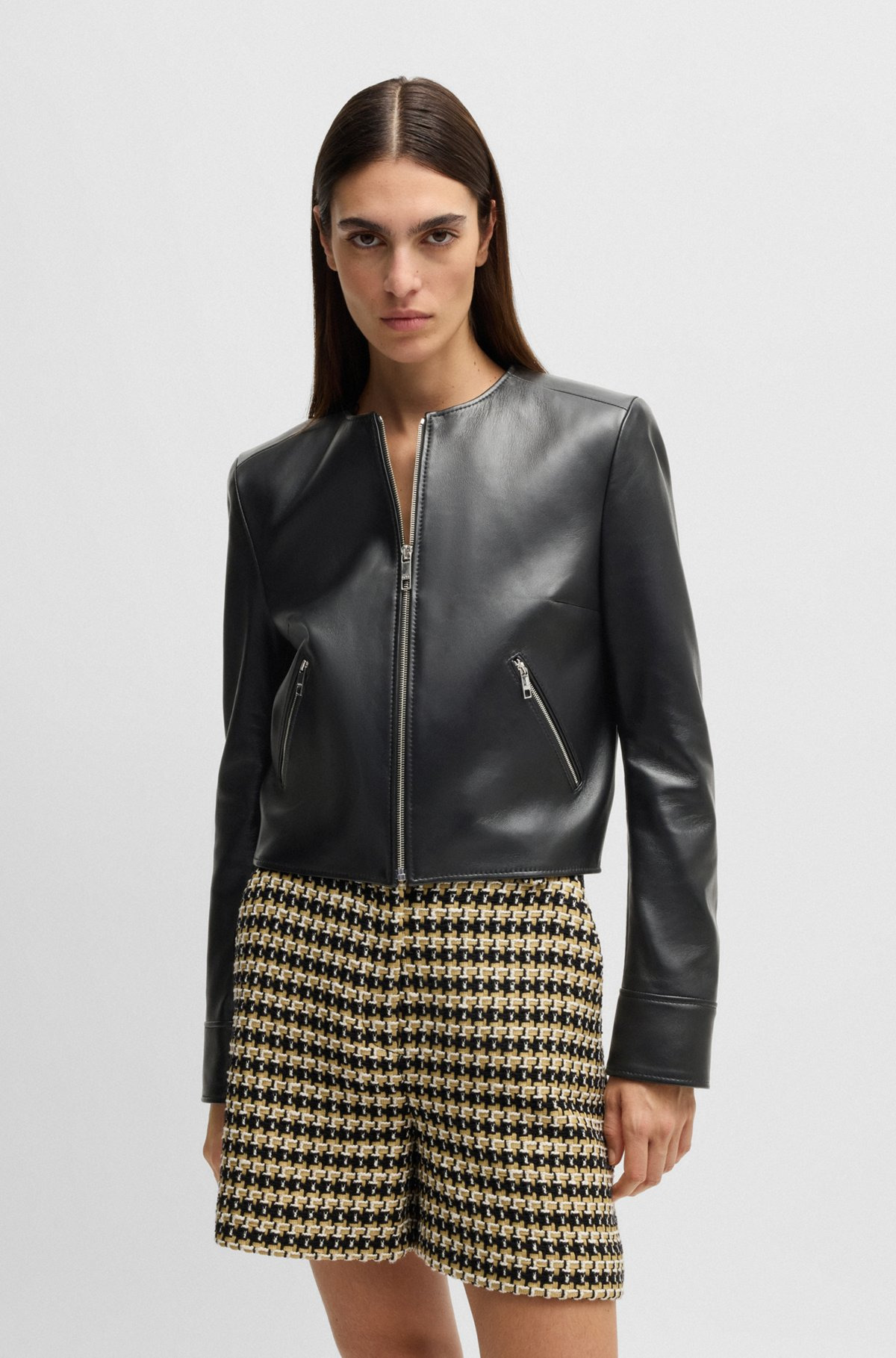 COLLARLESS LEATHER JACKET WITH ZIP CLOSURE - 2