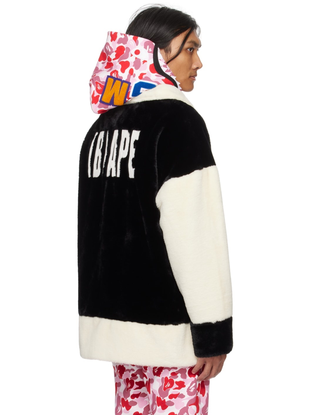 Black & Off-White '(B)ape' Faux-Fur Jacket - 3