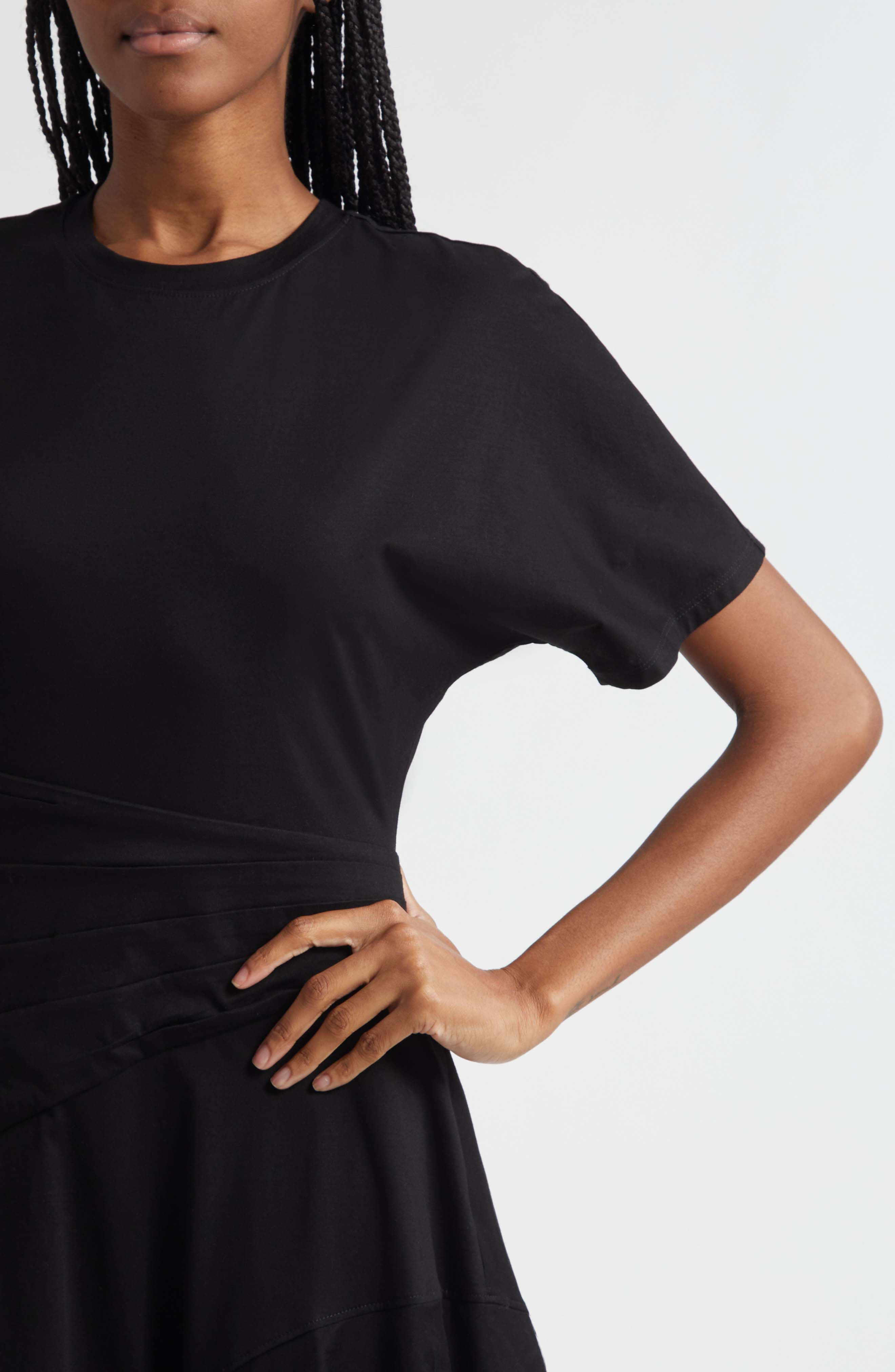 3.1 Phillip Lim Lace Detail Draped Asymmetric Hem Cotton T-Shirt Dress in Black at Nordstrom - 4