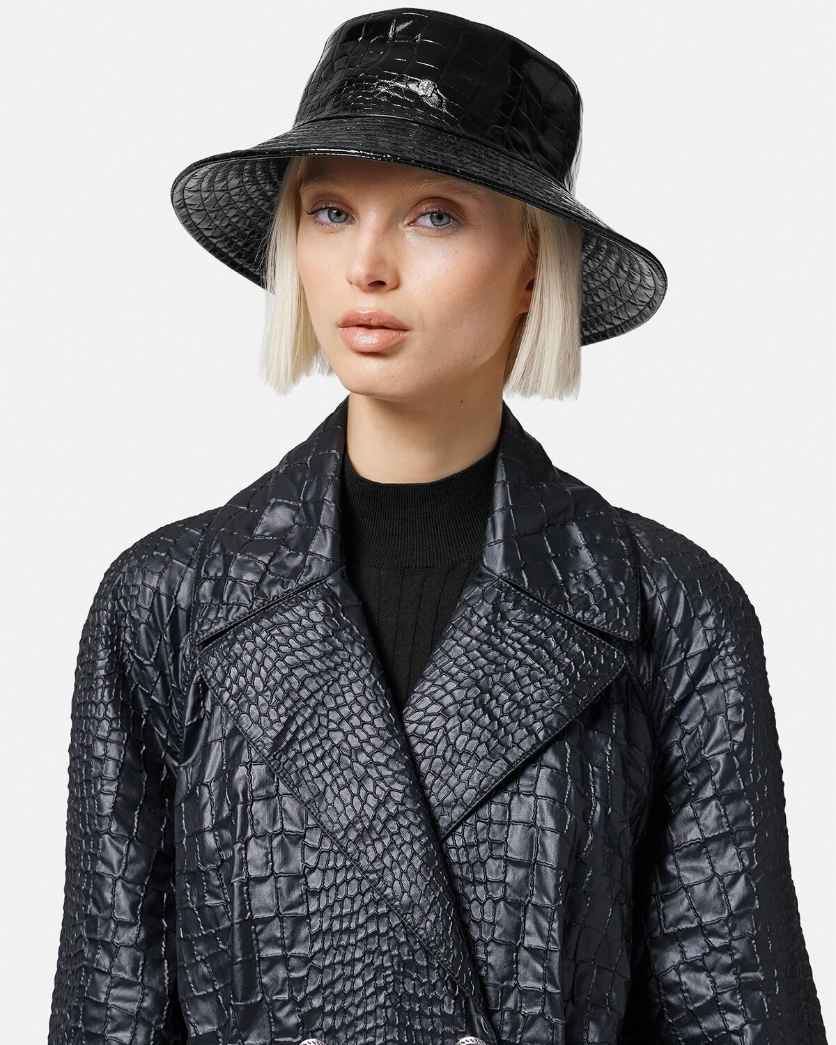 Croc-Effect Leather Bucket Hat - 3