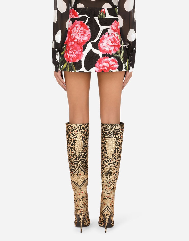 Carnation-print brocade miniskirt - 3