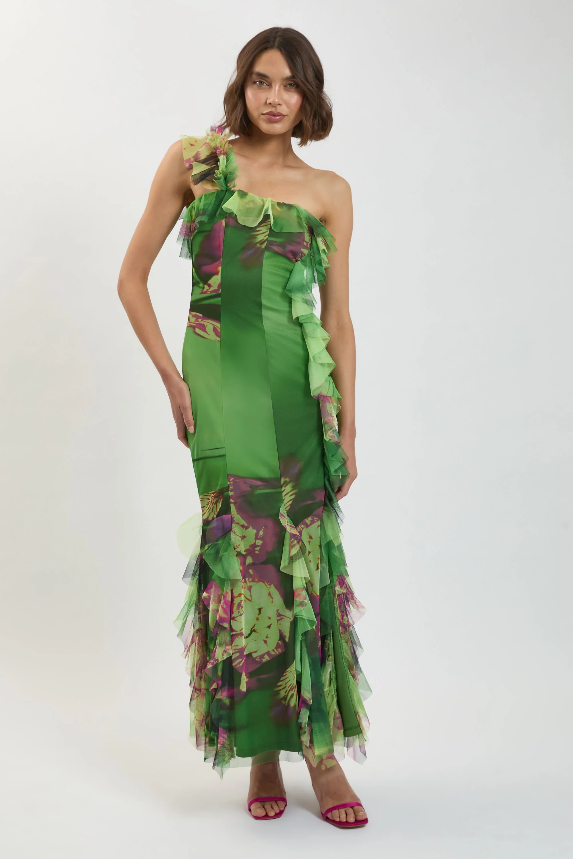One Shoulder Tulle Maxi Dress - 1