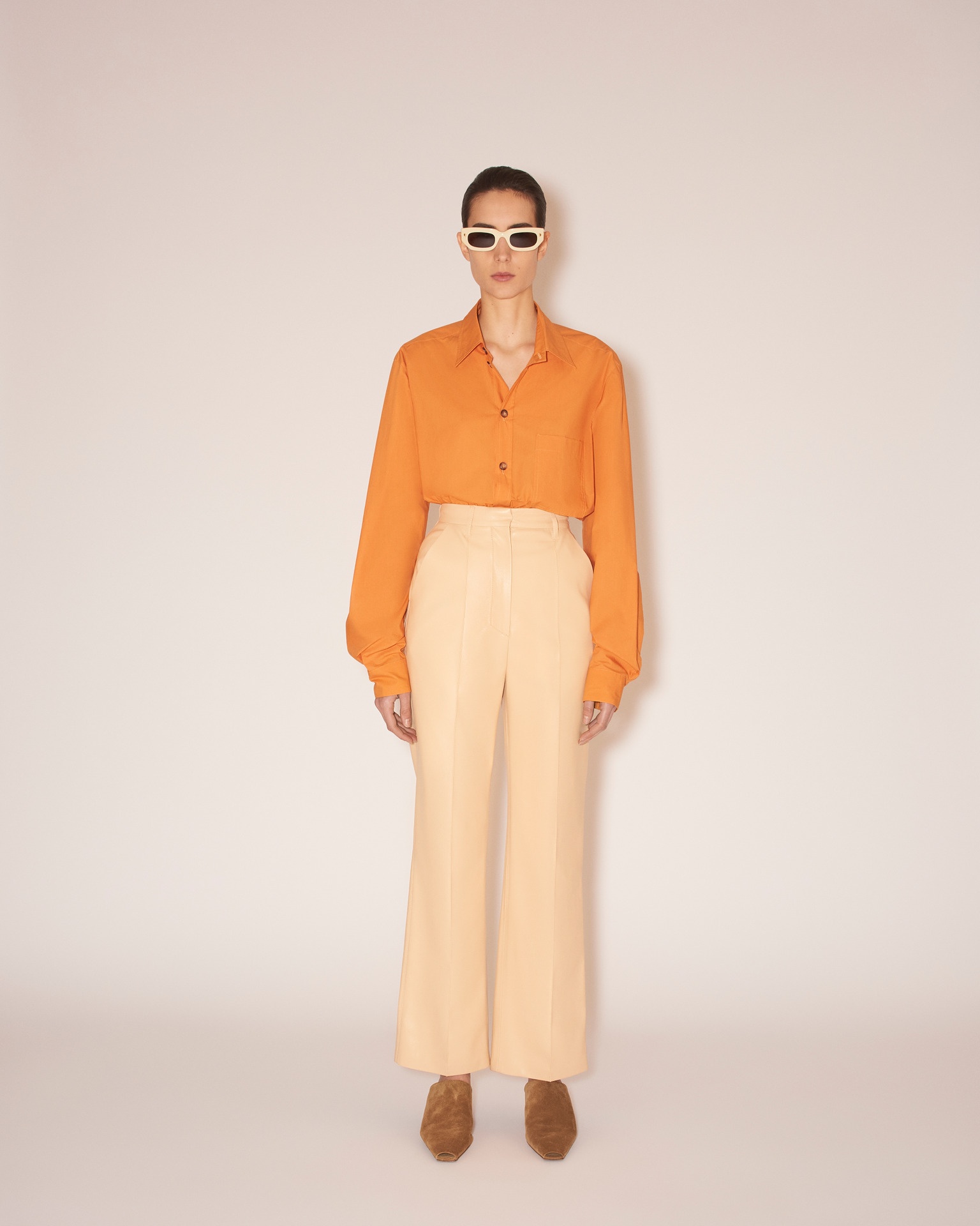 LUCEE - Vegan leather straight-leg trousers - Eggshell - 3