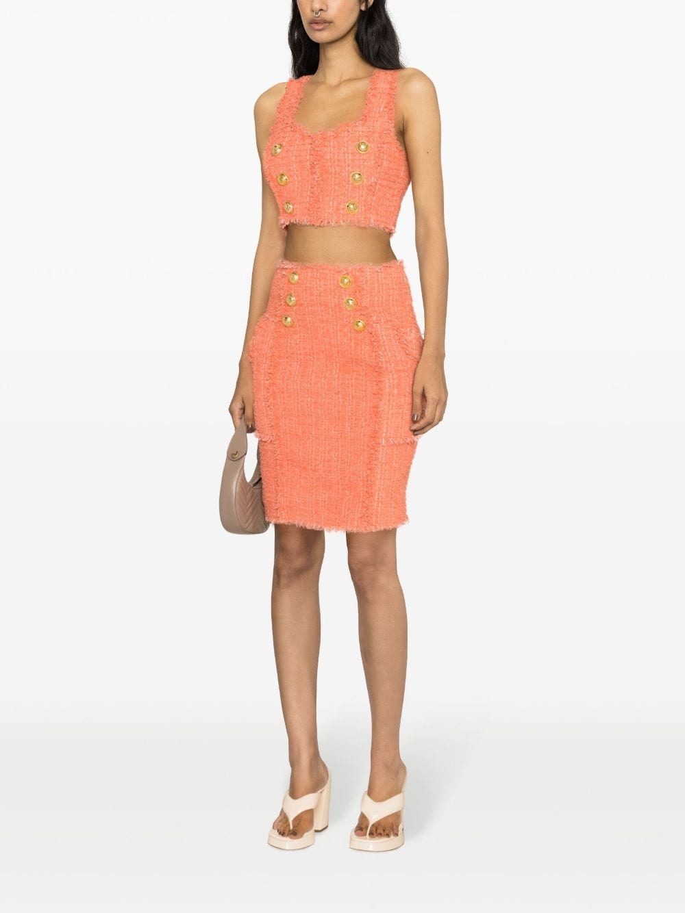 buttoned tweed cropped top - 3