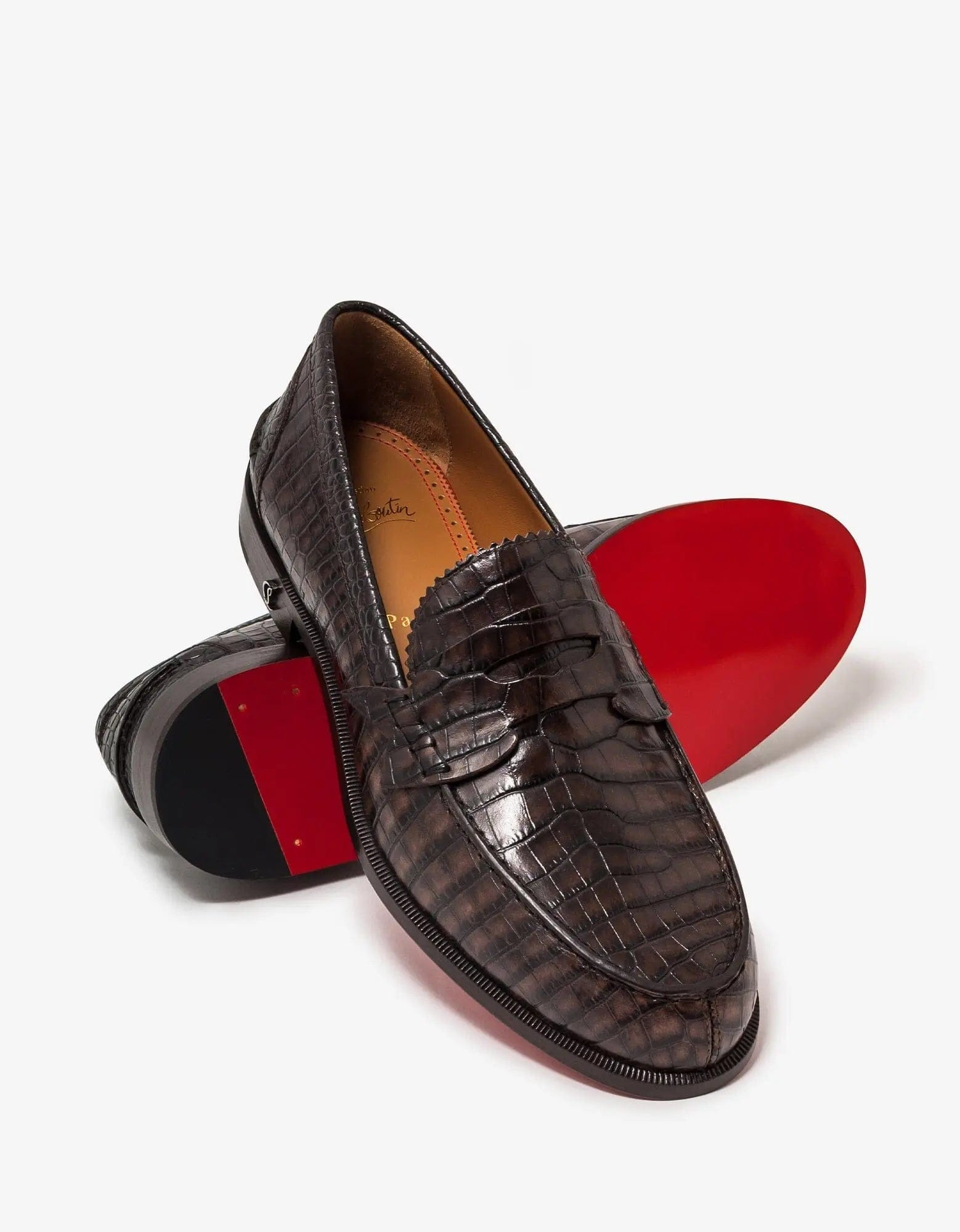 Christian Louboutin No Penny Mini-Croc Brown Loafers - 7