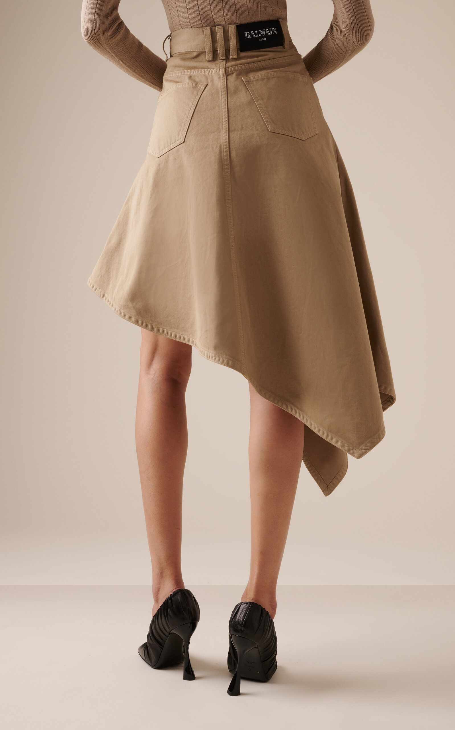 Asymmetric Cotton Canvas Midi Skirt brown - 4