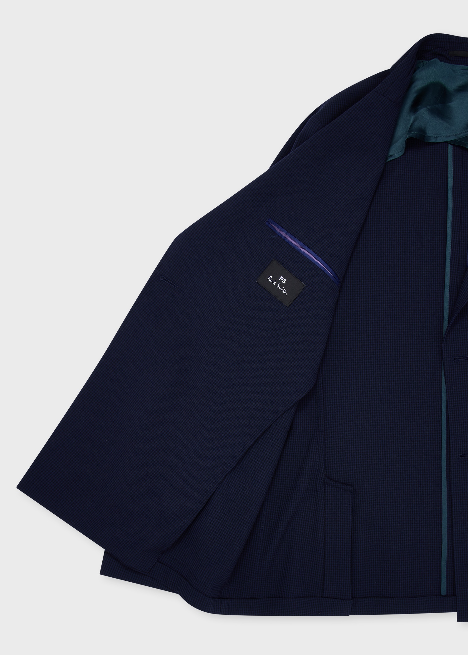 Navy Gingham Wool-Blend Double-Breasted Blazer - 4