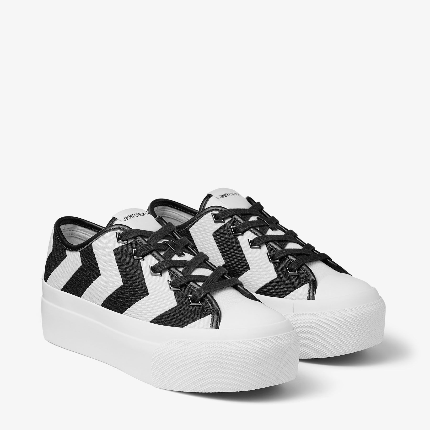 Palma Maxi/F
White and Black Avenue Patchwork Canvas Platform Trainers - 2