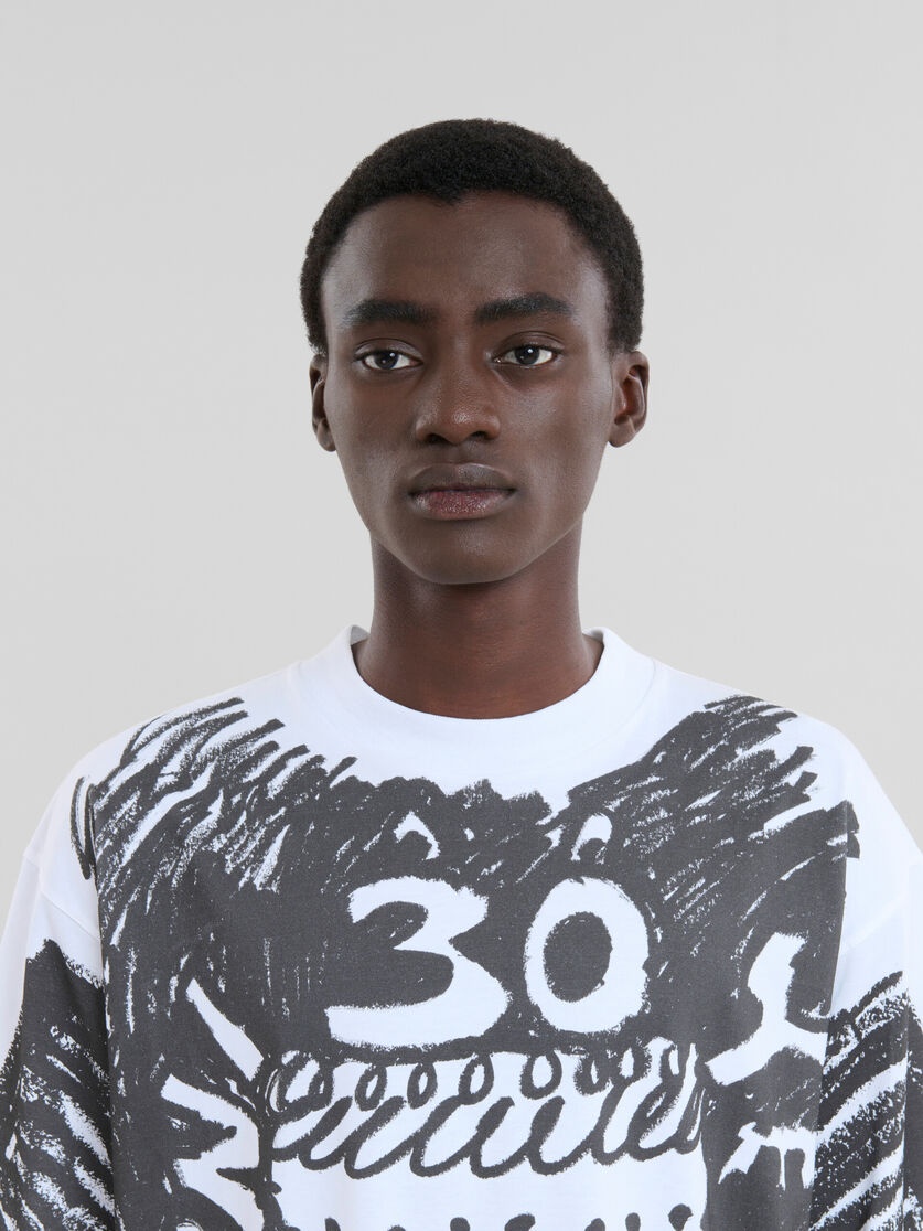 WHITE ORGANIC COTTON T-SHIRT WITH MARNI 30TH ANNIVERSARY PRINT - 4