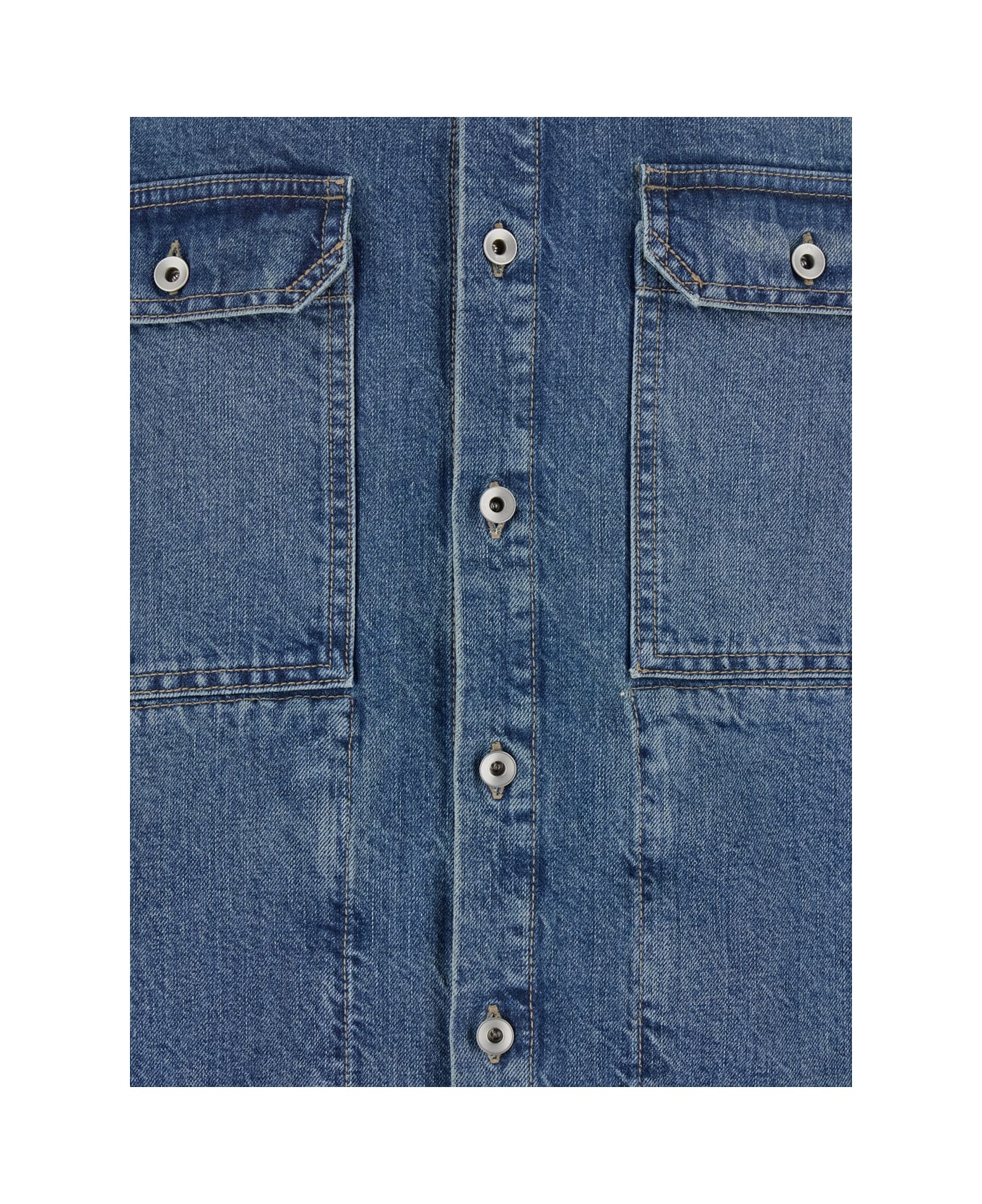 Blue Shirt With Classic Collar And Applied Chest Pockets In Denim Man - 3
