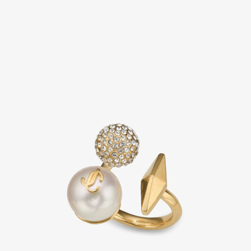 Multi Charm Ring Gold-Finish Pearl Ring 3