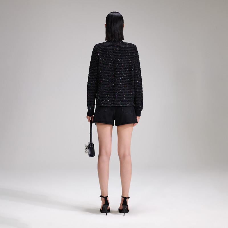 self-portrait Black Sequin Long Knit Cardigan outlook