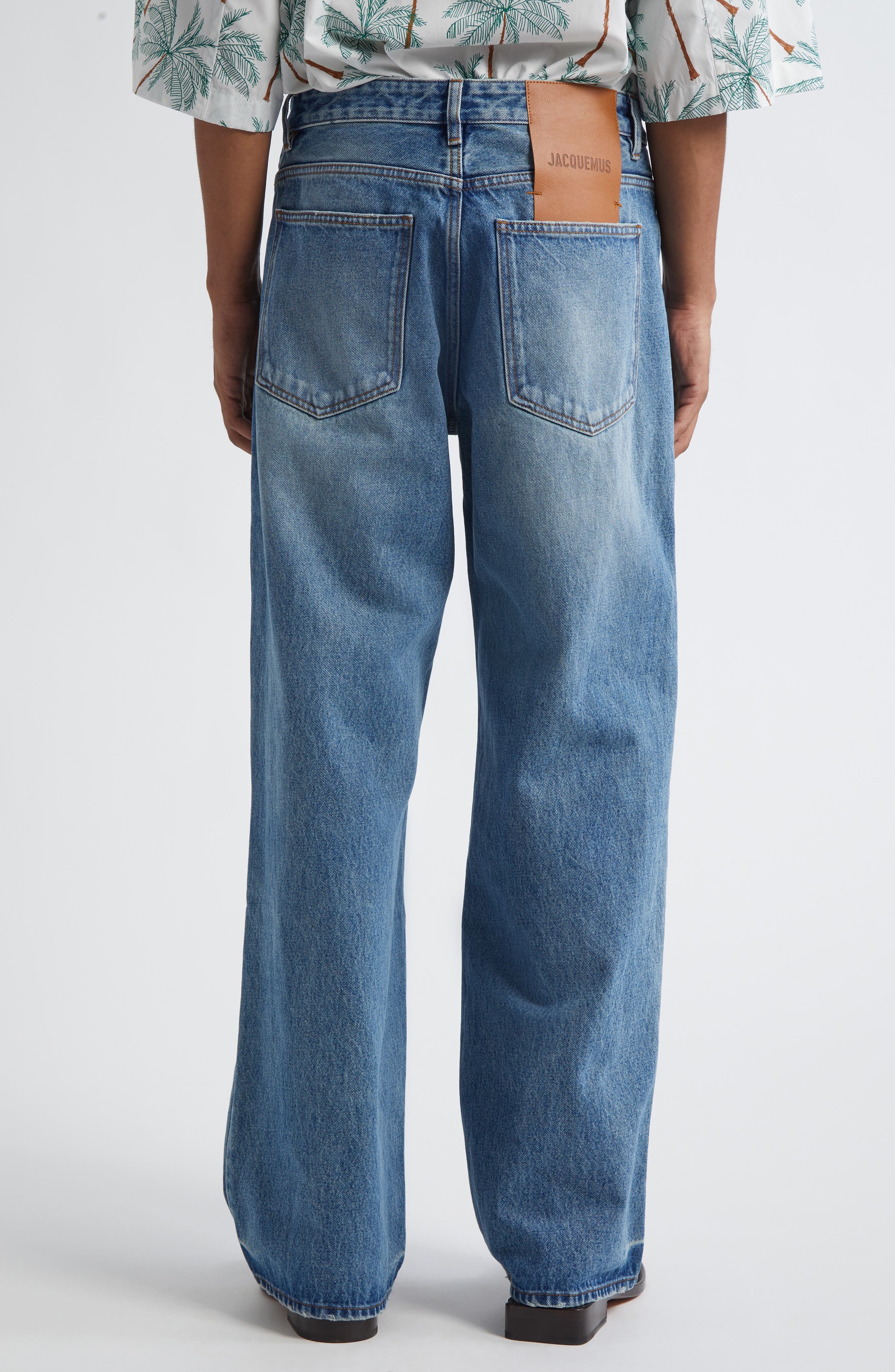 Jacquemus Le De-Nîmes Large Straight Leg Jeans in Blue/Tabac at Nordstrom - 3