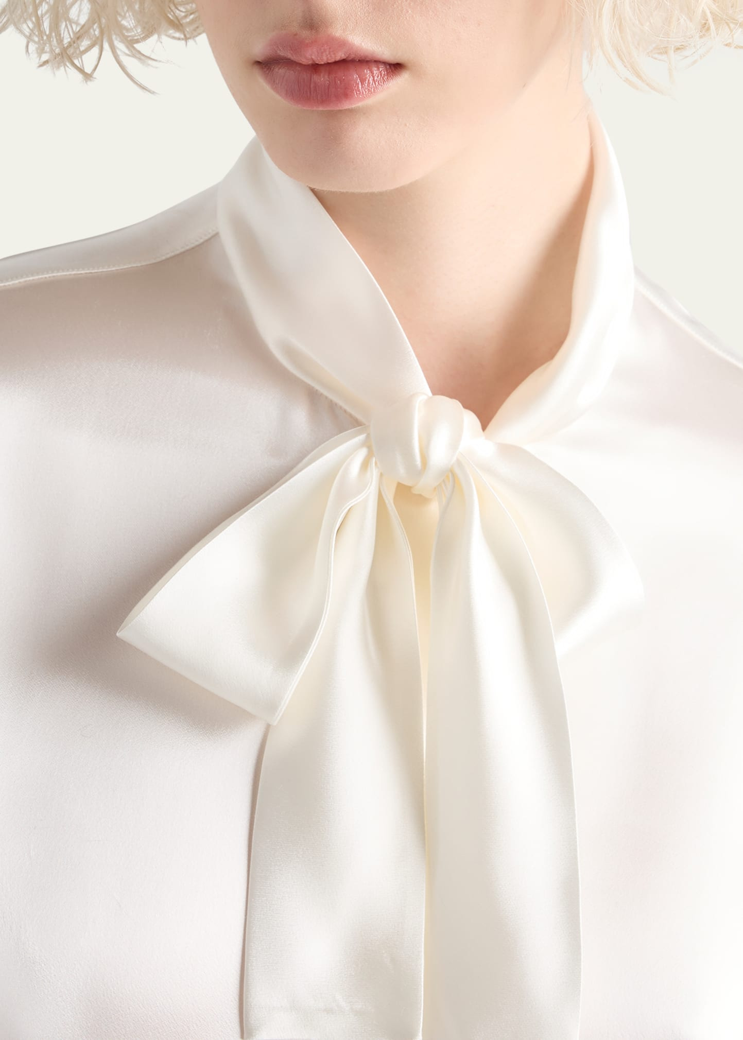 Satin Bow-Neck Button-Down Blouse - 4