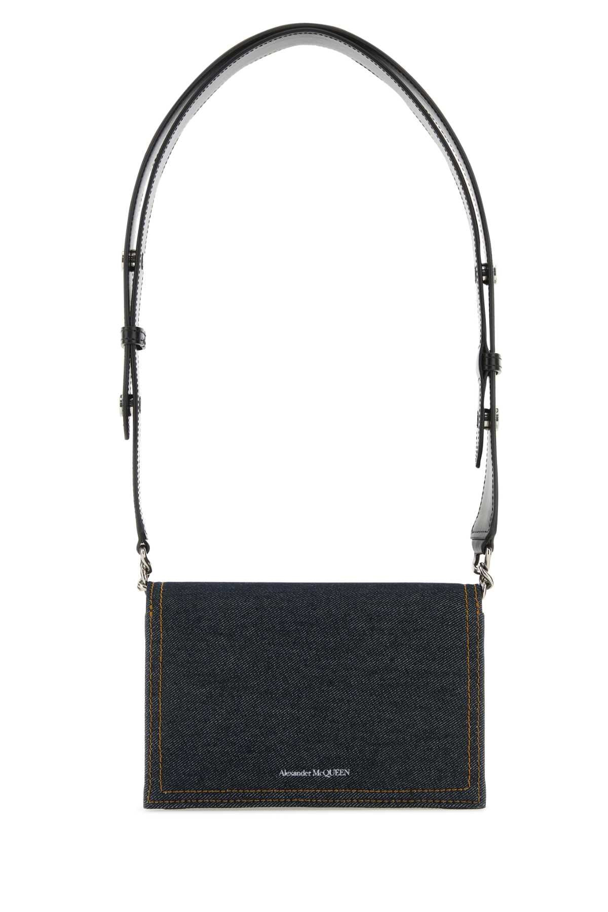 Alexander Mcqueen Women Dark Blue Denim Small Biker Skull Shoulder Bag - 3