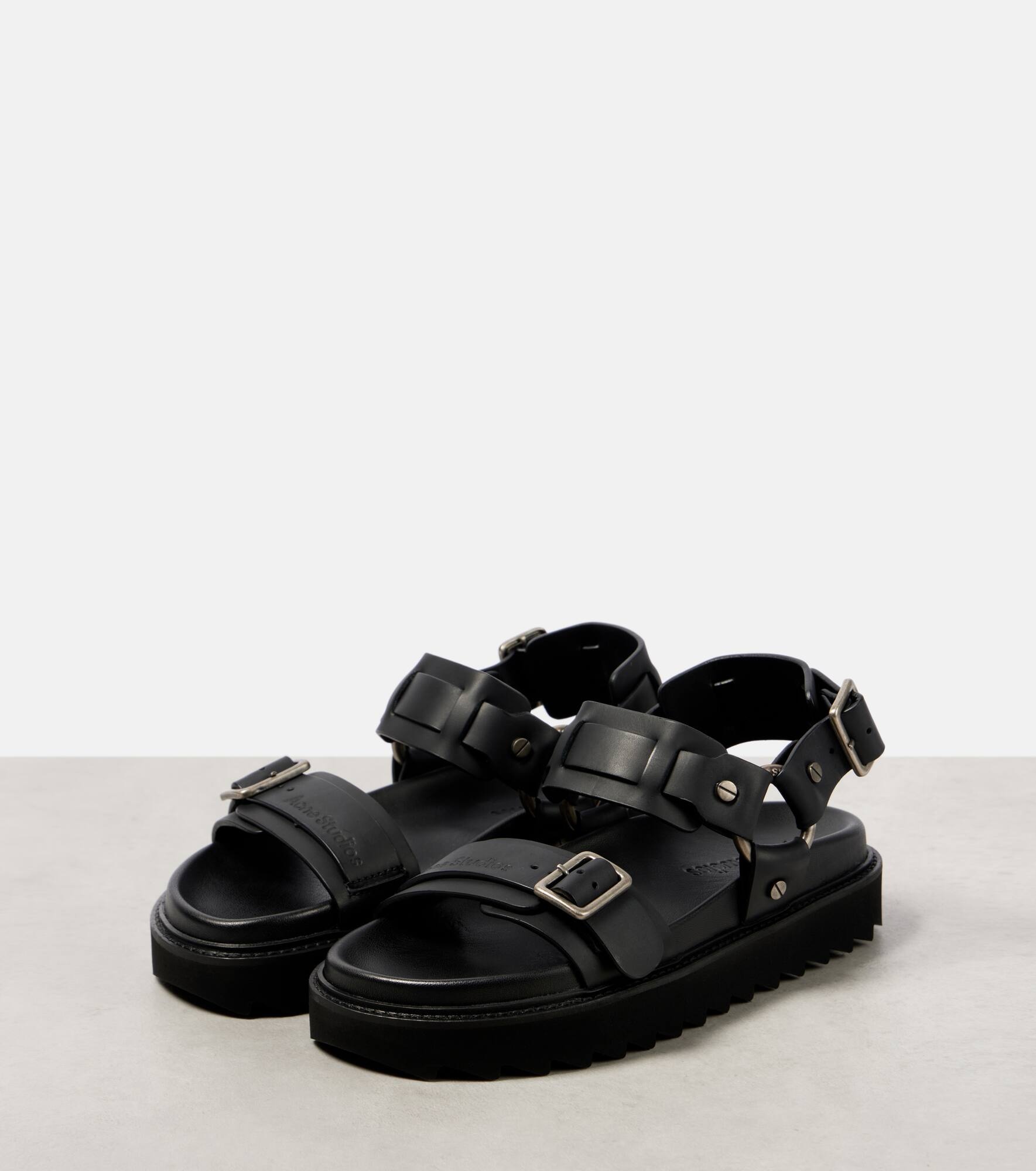 Debossed leather sandals - 4