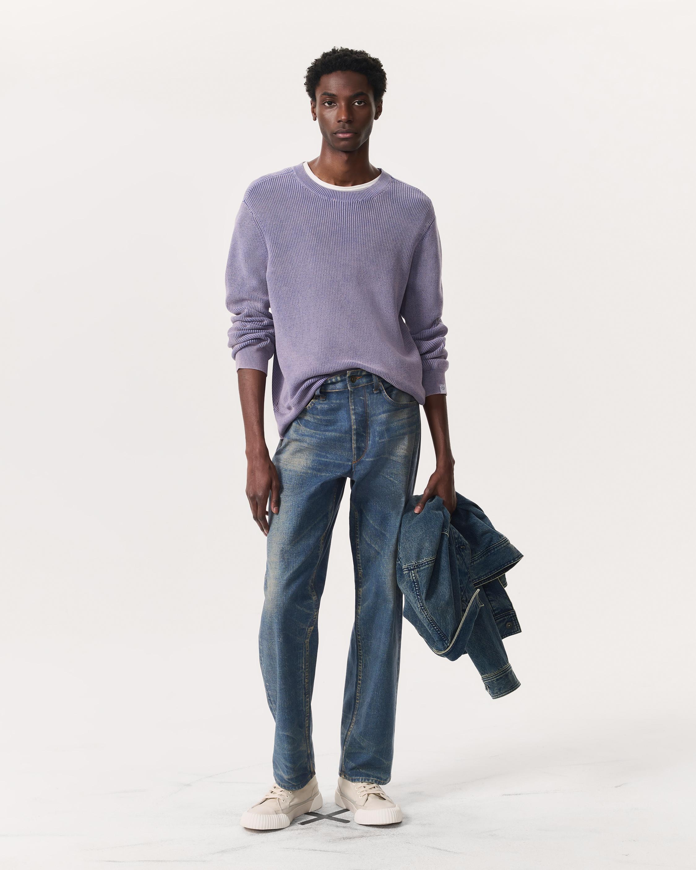 Acid-Wash Cotton-Blend Crewneck Sweater - 4