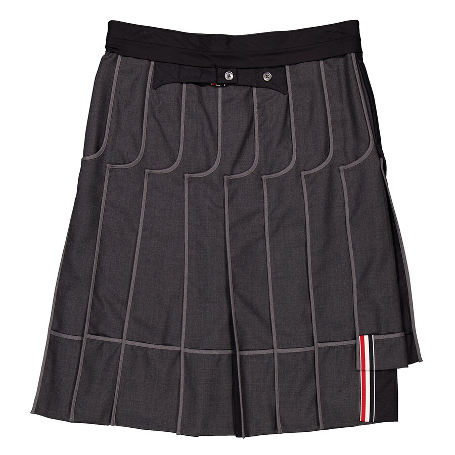 Thom Browne Men's Dark Grey Twill Classic Backstrap Pleated Skirt - 7