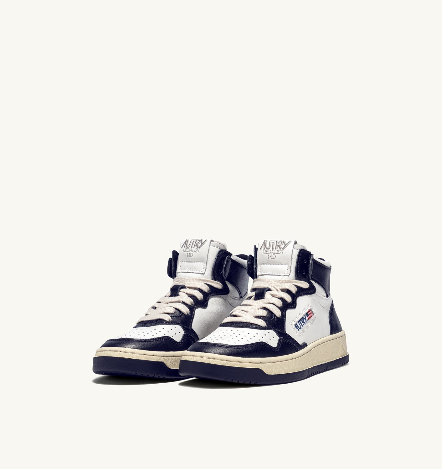 MEDALIST MID BICOLOR SNEAKERS IN WHITE AND BLUE LEATHER - 2