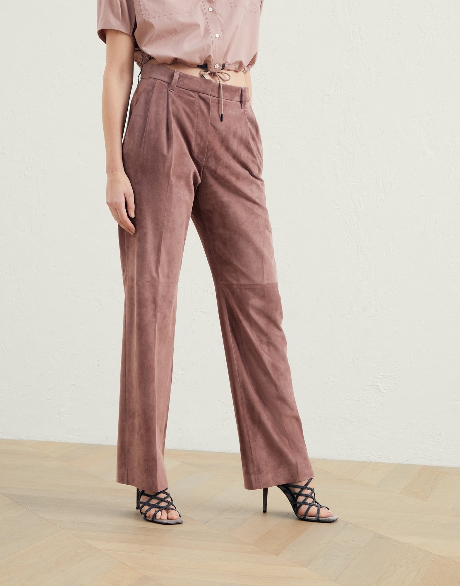 Suede tailored loose trousers - 1