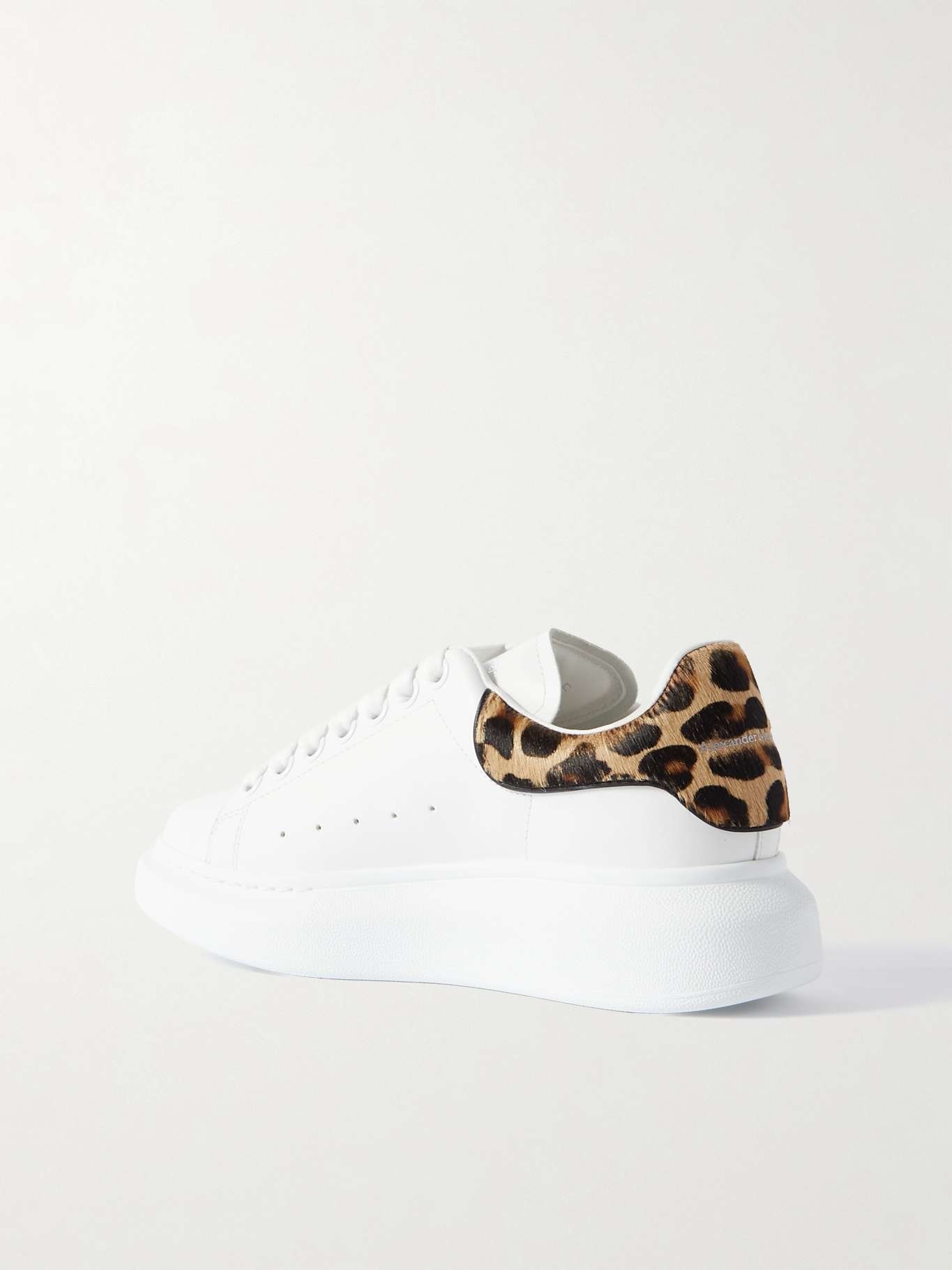 Leopard-print calf hair-trimmed leather exaggerated-sole sneakers - 3