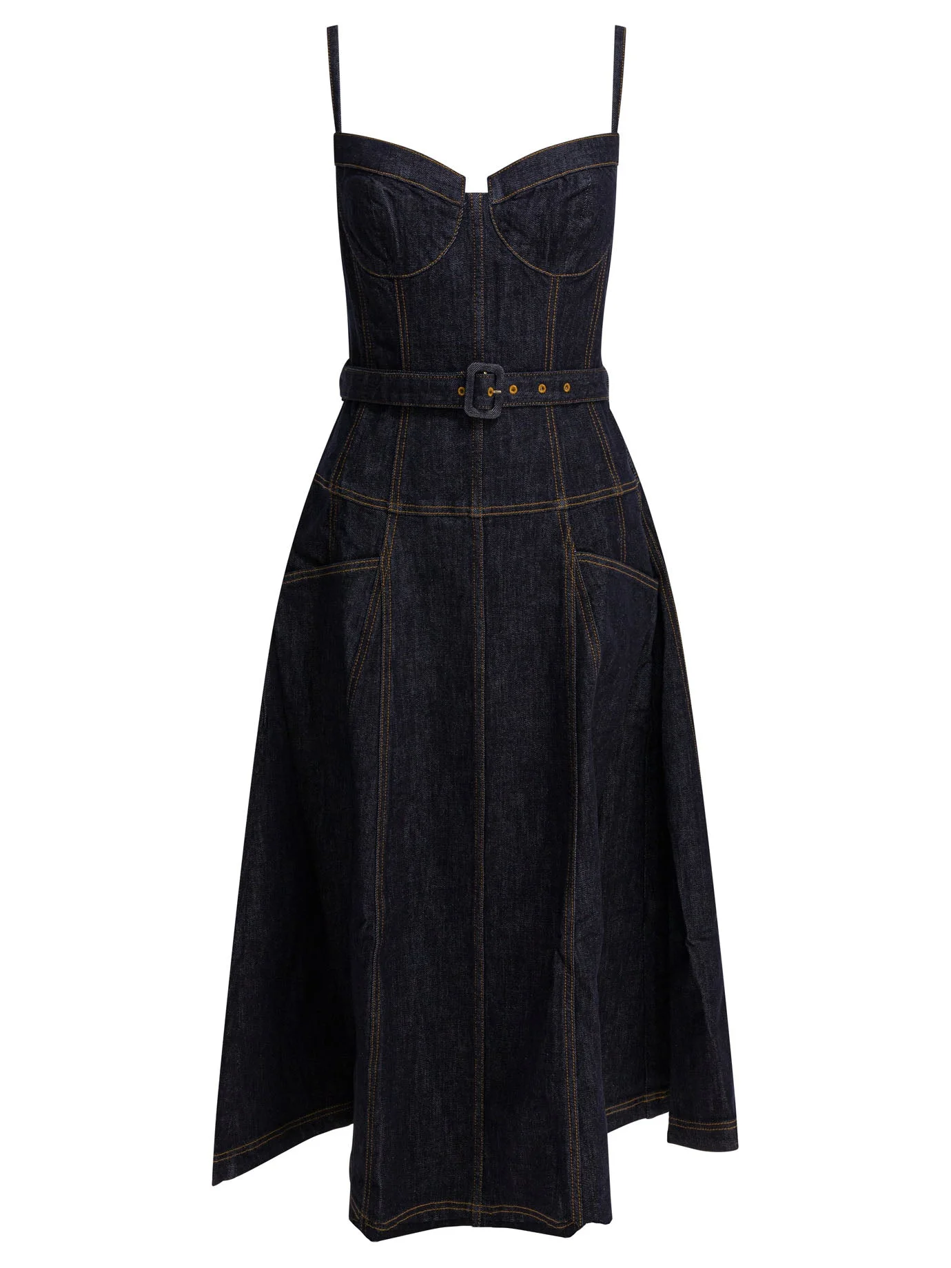 Self-portrait Denim Flared Midi Dress - 1