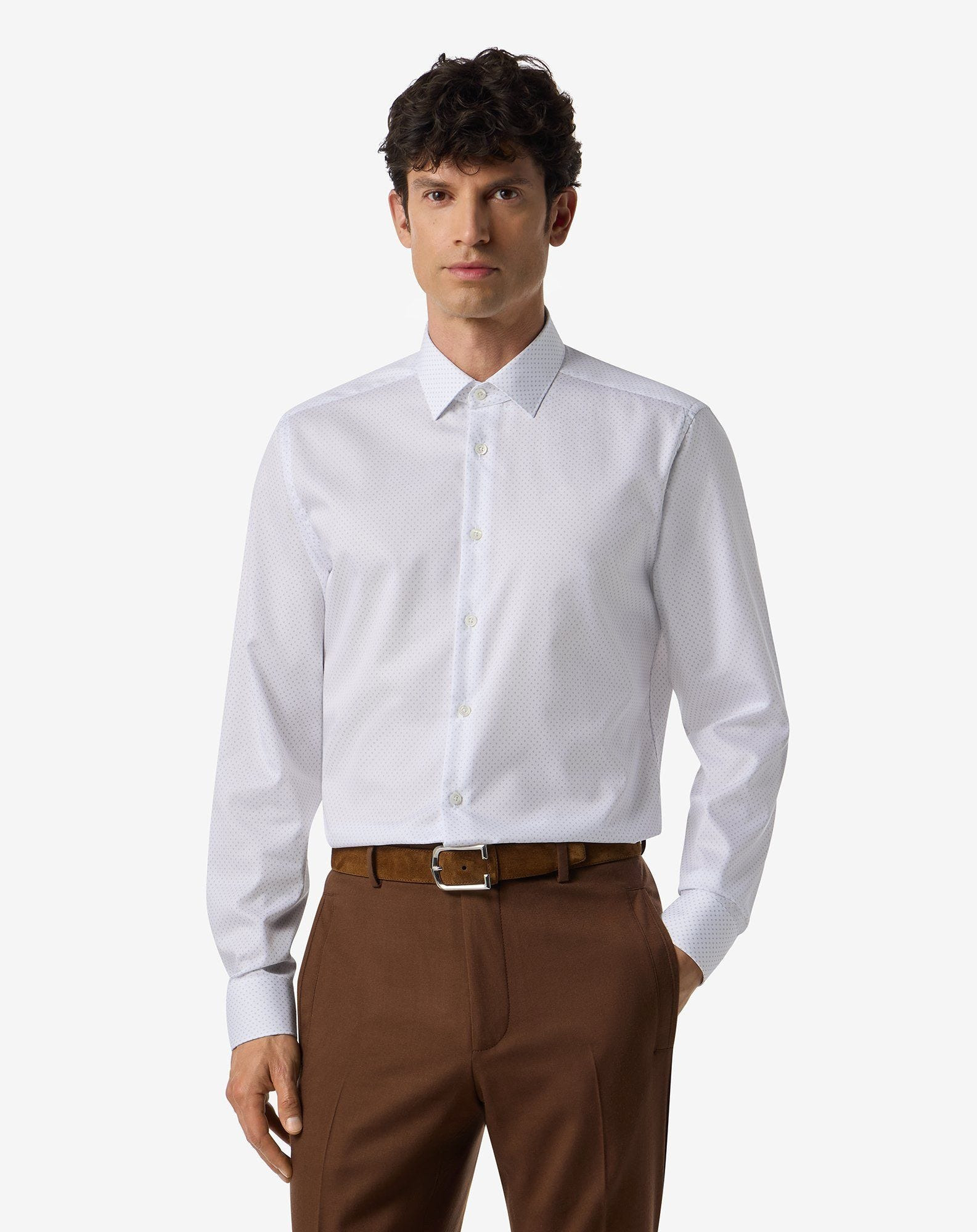 White cotton twill shirt with Blue micro pattern - 2