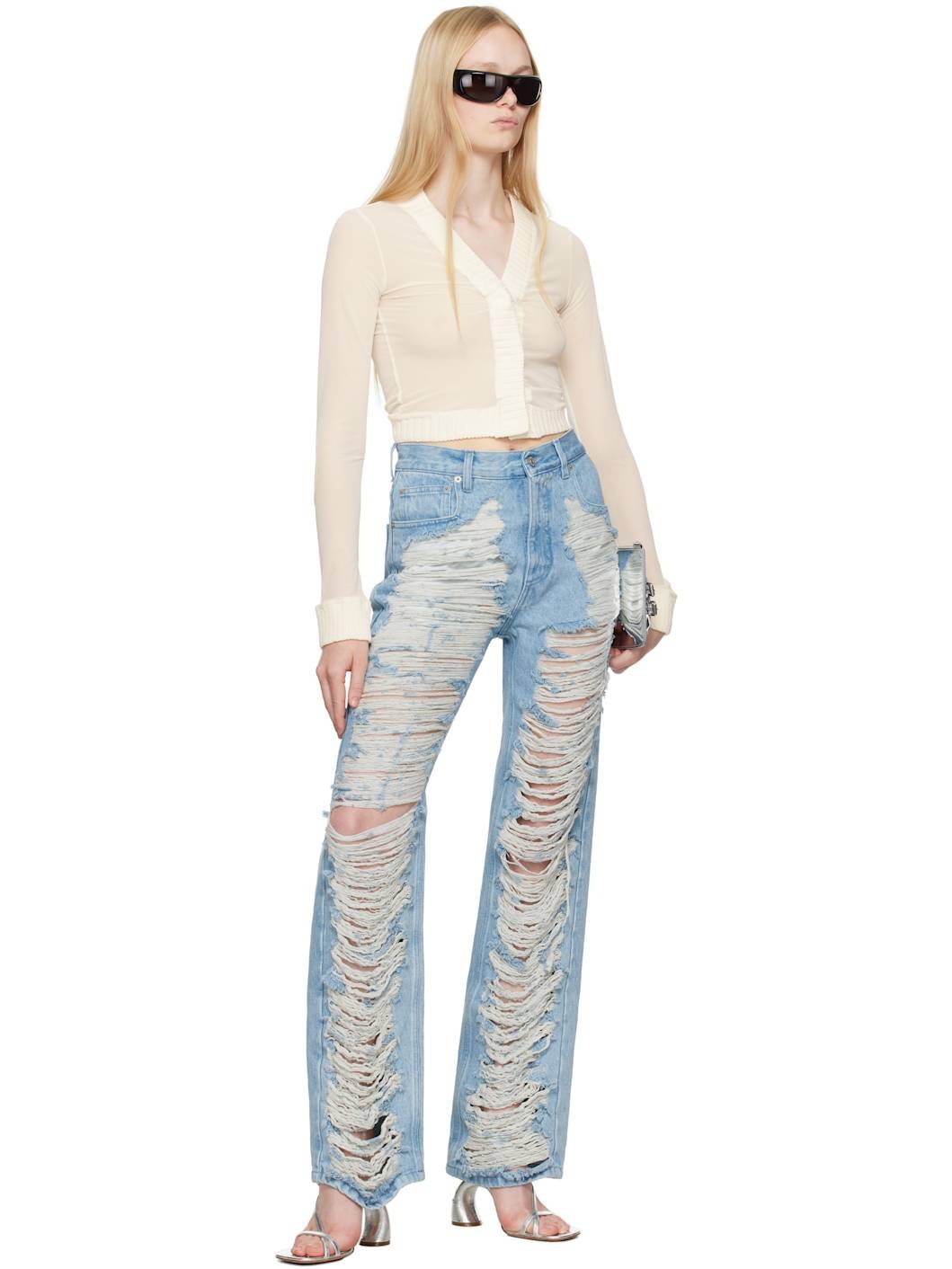 Off-White Elastic Jersey Mesh Long-Sleeved Cardigan - 4