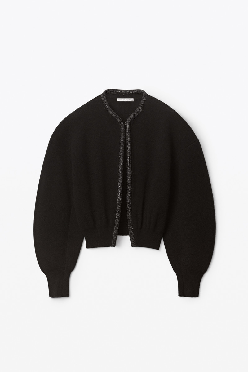 crystal trim cardigan in boiled wool 1