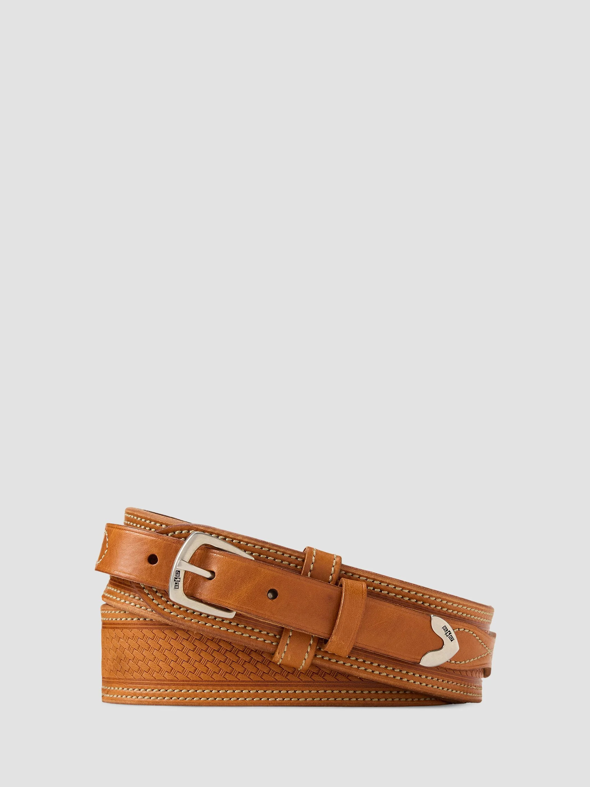 Men's Topstitched Leather Belt - Rl Brown - 1