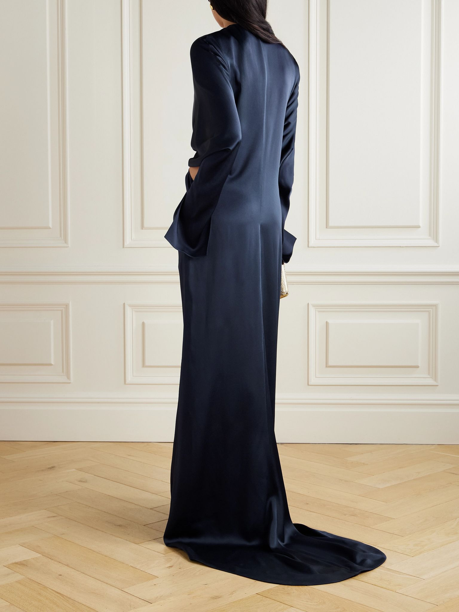 Twist-front cutout satin gown Navy - 3