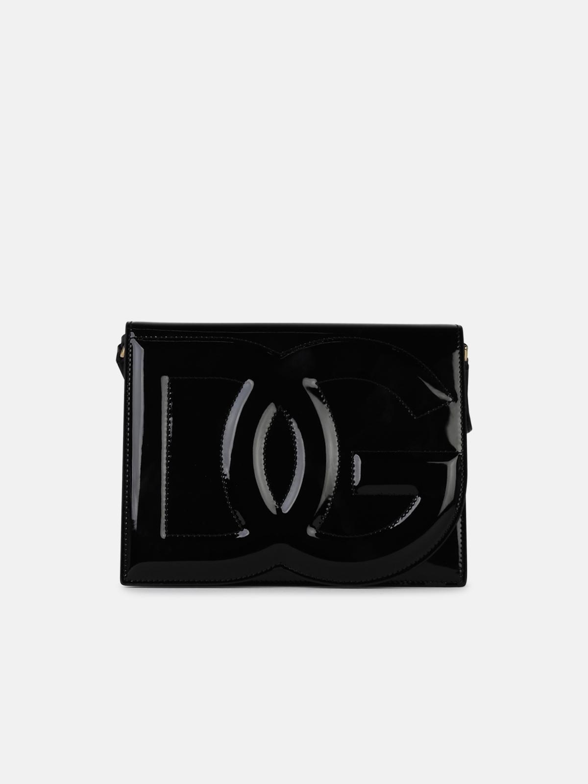 BLACK SHINY LEATHER SHOULDER BAG - 1