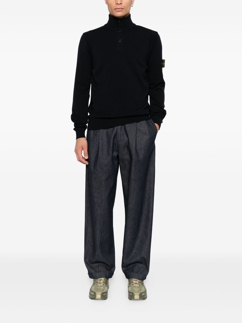 high-neck button sweater - 2