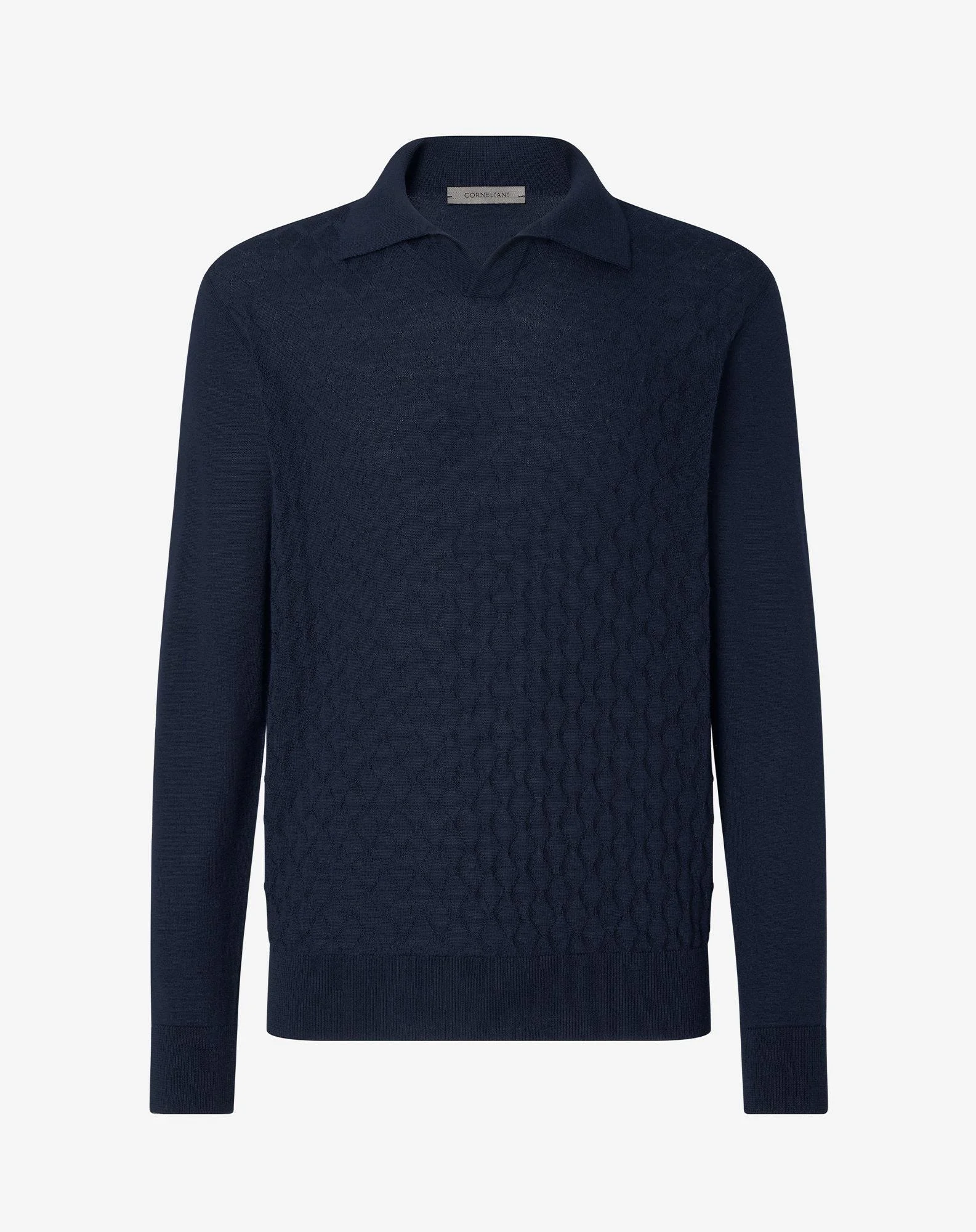 Blue buttonless extra fine wool polo shirt - 1