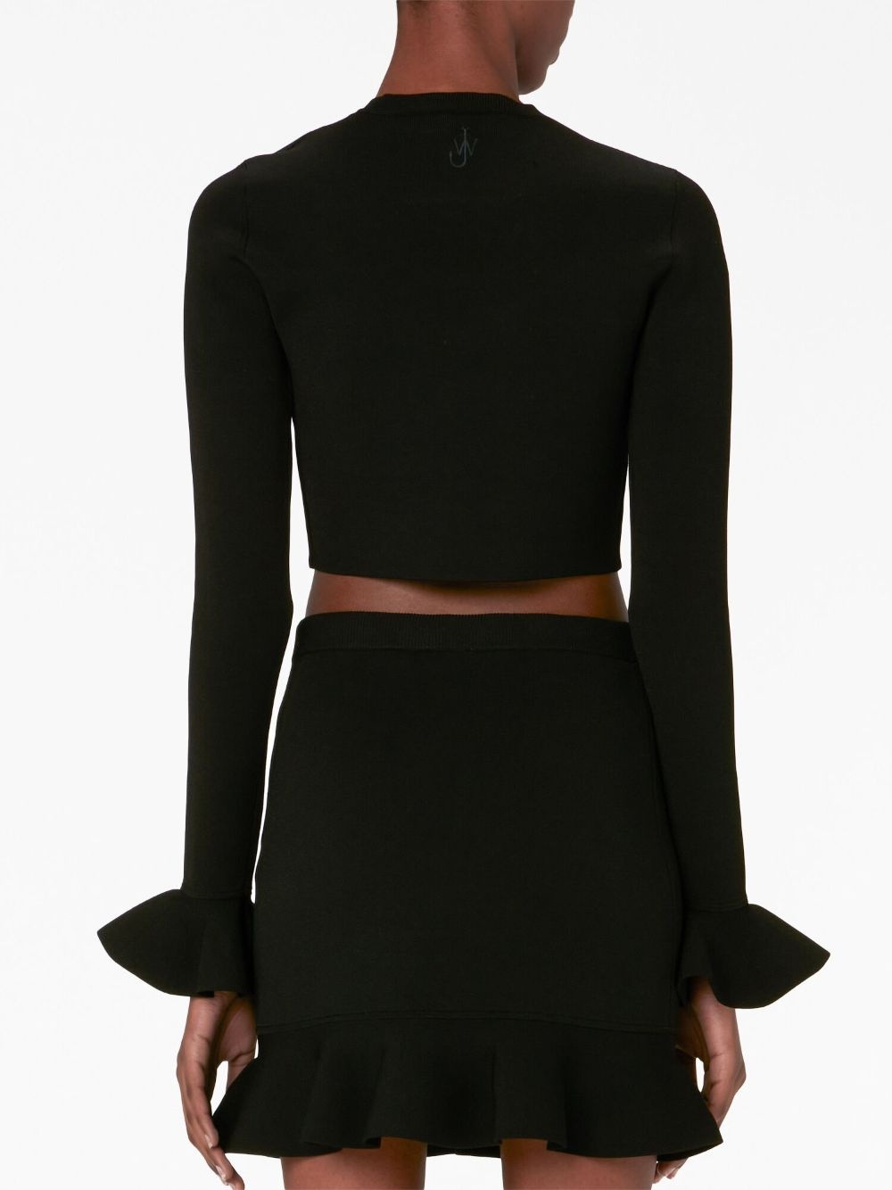 ruffled-cuffs cropped knitted top - 4