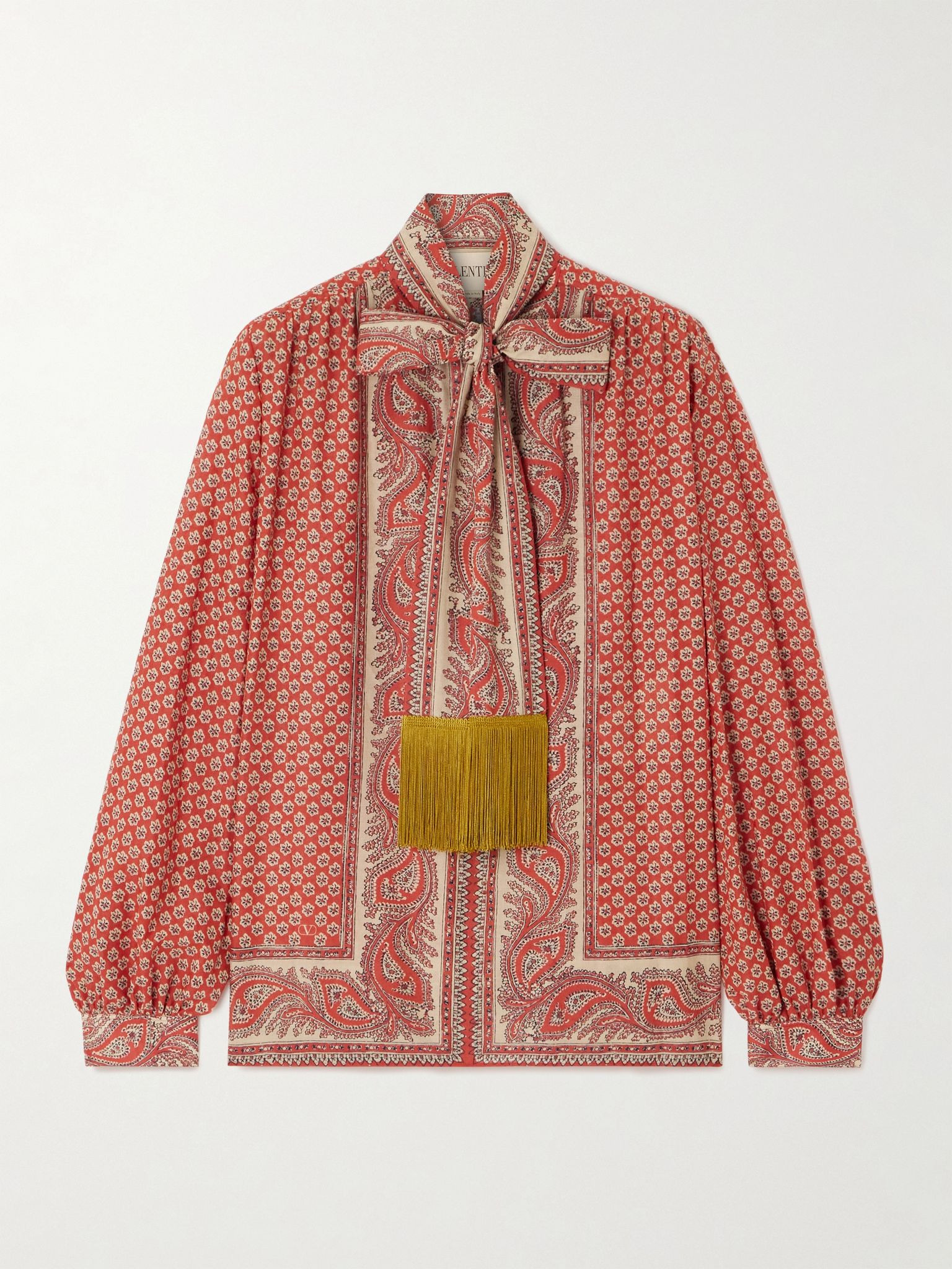 Fringed scarf-detailed printed cotton shirt Pink - 1