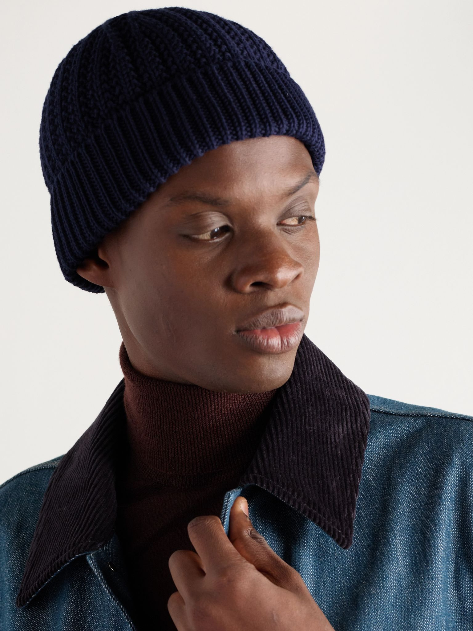 Moltrasio Ribbed Cotton Beanie Navy - 2