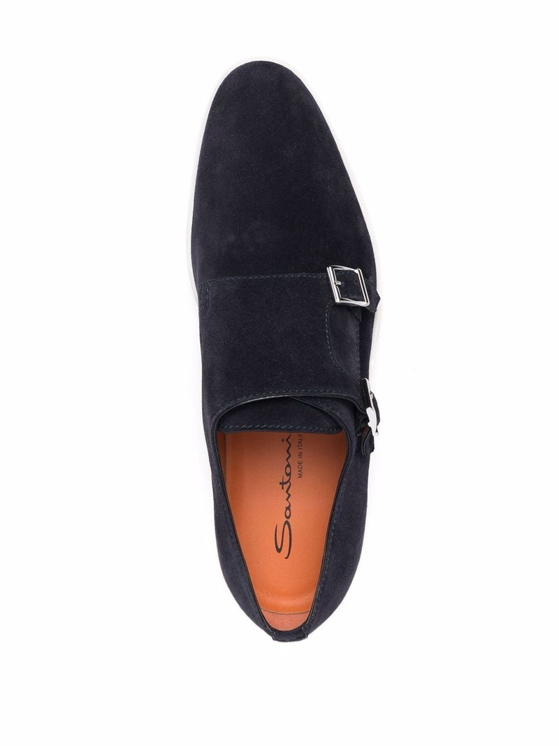 Santoni double-buckle suede monk shoes outlook